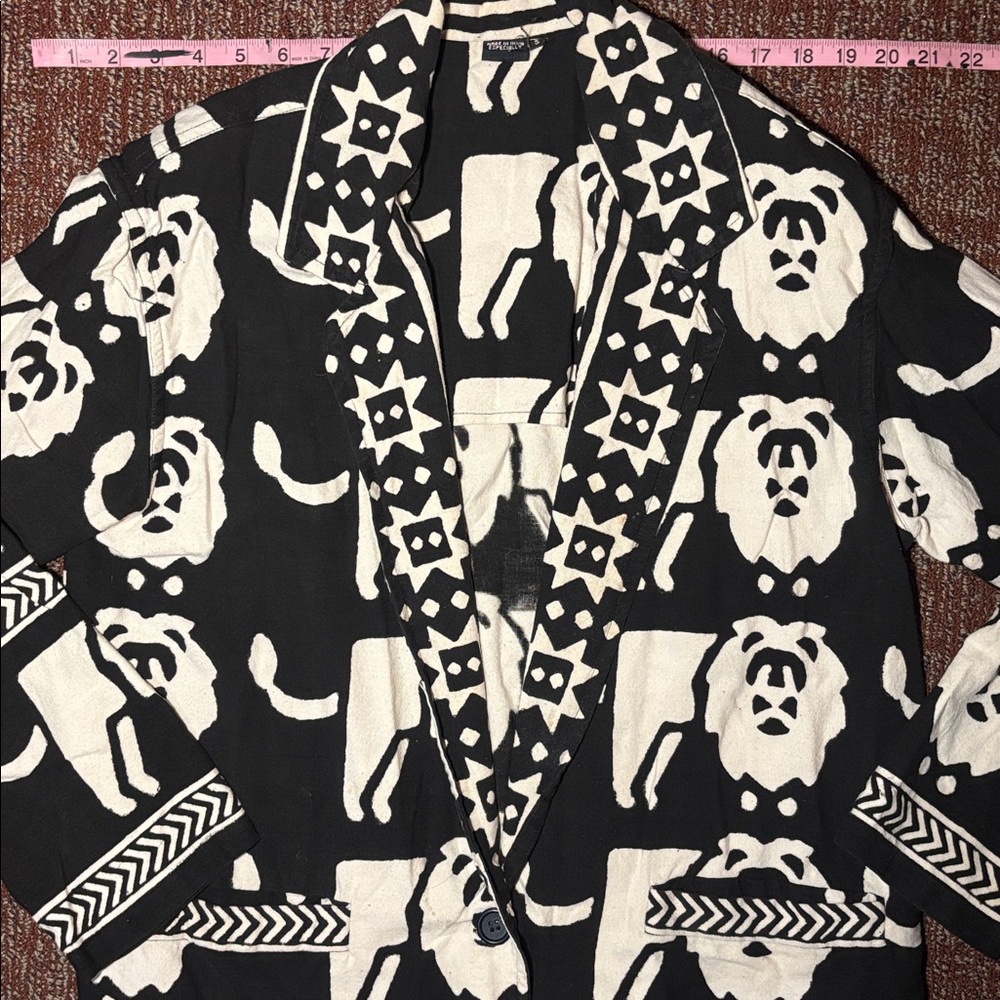 Women’s Black/white African print 100% cotton lion vintage blazer two button - Picture 13 of 16